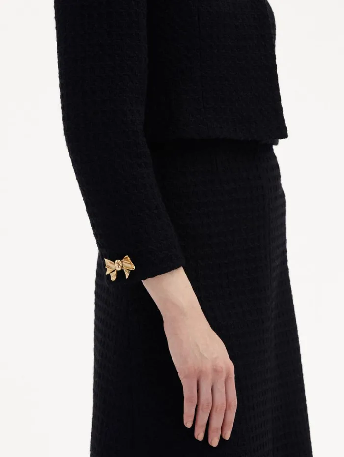 Women Bow Button Tweed Jacket Black Oscar De La Renta Jackets and Coats Women Bow Button Tweed Jacket Black Oscar De La Renta Jackets and Coats