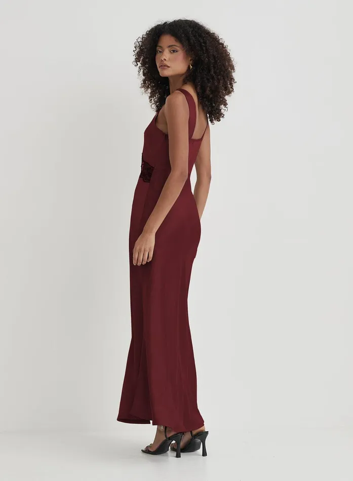Women Burgundy Satin Lace Slip Dress Kelsey 4th and Reckless Dresses
