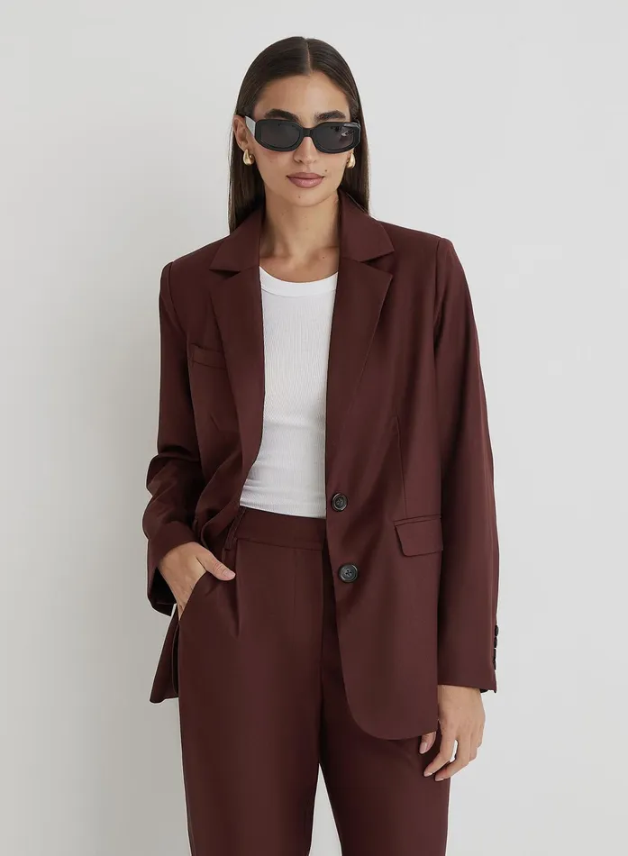 Women Burgundy Tailored Oversized Blazer Crea 4th and Reckless Blazers