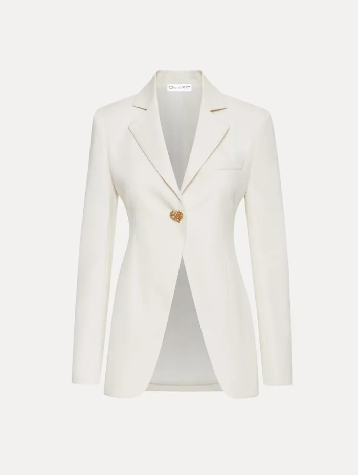 Women Button Detail SingleBreasted Blazer Ivory Oscar De La Renta Jackets and Coats Women Button Detail SingleBreasted Blazer Ivory Oscar De La Renta Jackets and Coats