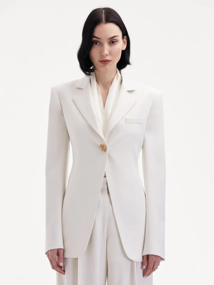 Women Button Detail SingleBreasted Blazer Ivory Oscar De La Renta Jackets and Coats Women Button Detail SingleBreasted Blazer Ivory Oscar De La Renta Jackets and Coats
