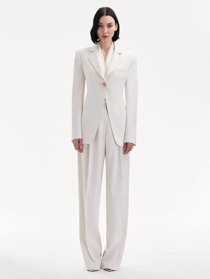 Women Button Detail SingleBreasted Blazer Ivory Oscar De La Renta Jackets and Coats Women Button Detail SingleBreasted Blazer Ivory Oscar De La Renta Jackets and Coats