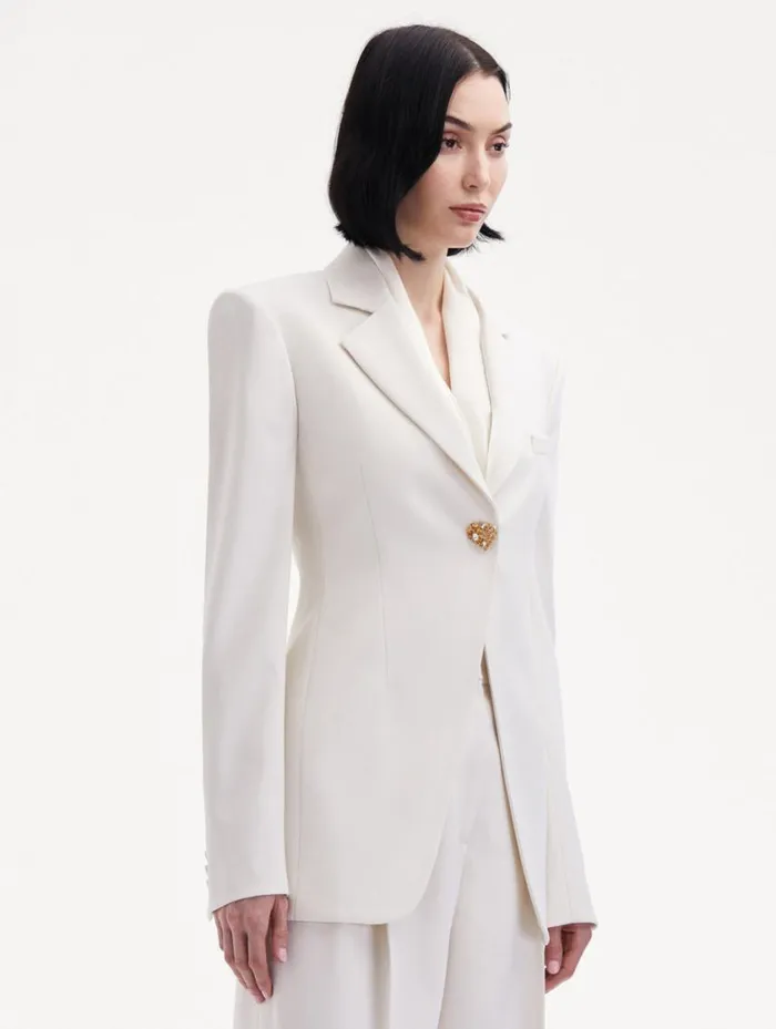 Women Button Detail SingleBreasted Blazer Ivory Oscar De La Renta Jackets and Coats Women Button Detail SingleBreasted Blazer Ivory Oscar De La Renta Jackets and Coats