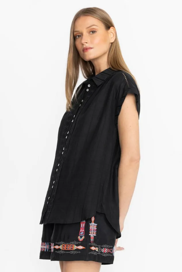 Women BUTTONDOWN TUNIC WITH SHOULDER SHIRRING Black Beauty Johnny Was Tops Women BUTTONDOWN TUNIC WITH SHOULDER SHIRRING Black Beauty Johnny Was Tops