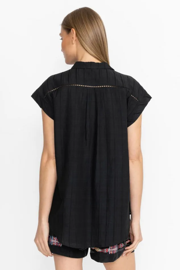 Women BUTTONDOWN TUNIC WITH SHOULDER SHIRRING Black Beauty Johnny Was Tops Women BUTTONDOWN TUNIC WITH SHOULDER SHIRRING Black Beauty Johnny Was Tops