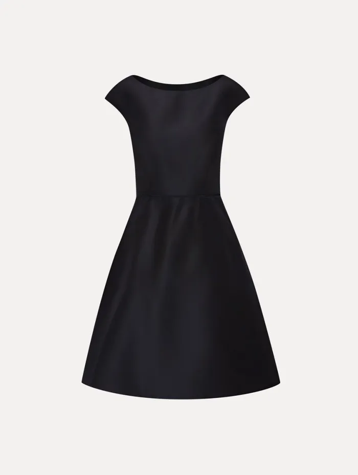 Women Cap Sleeve Ruffle Back Dress Dark Navy Oscar De La Renta Dresses