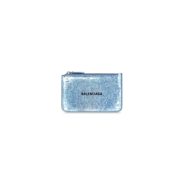 Women Card Holders Balenciaga Cash Large Long Coin And Card Holder Denim Print In Blue Women Card Holders Balenciaga Cash Large Long Coin And Card Holder Denim Print In Blue