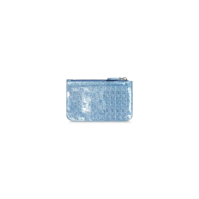 Women Card Holders Balenciaga Cash Large Long Coin And Card Holder Denim Print In Blue