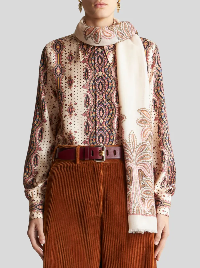 Women Cashmere And Wool Scarf With Palm Trees Etro Scarves And Silk