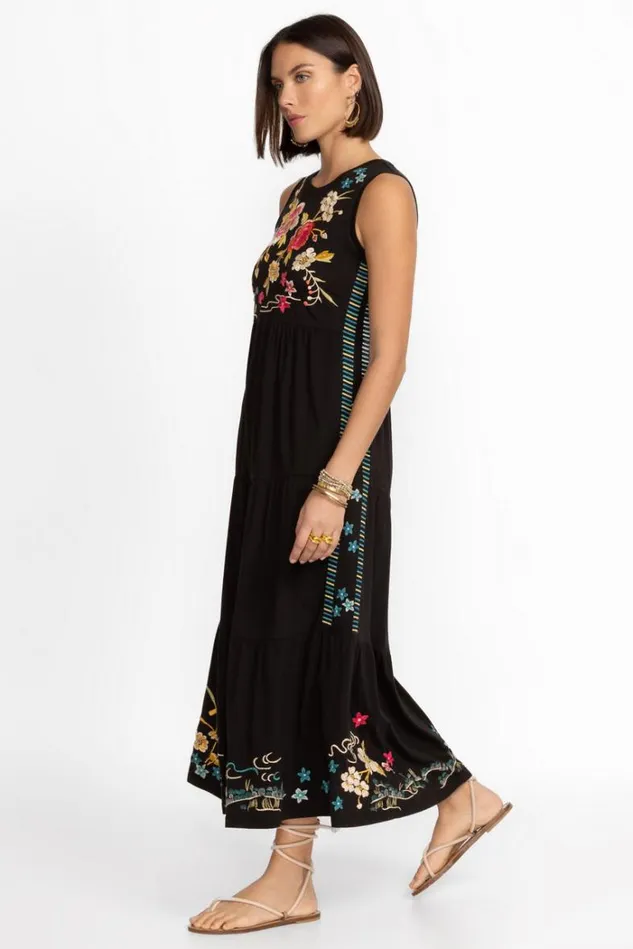 Women CELINA TIERED MAXI TANK DRESS Black Johnny Was Dresses