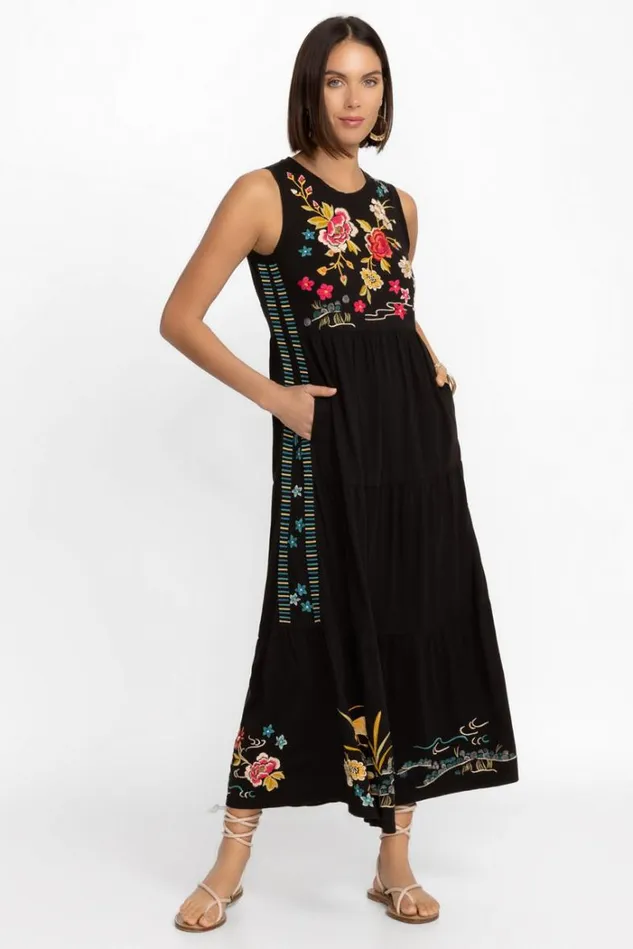 Women CELINA TIERED MAXI TANK DRESS Black Johnny Was Dresses Women CELINA TIERED MAXI TANK DRESS Black Johnny Was Dresses
