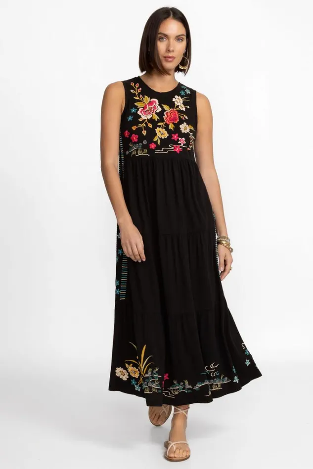 Women CELINA TIERED MAXI TANK DRESS Black Johnny Was Dresses Women CELINA TIERED MAXI TANK DRESS Black Johnny Was Dresses