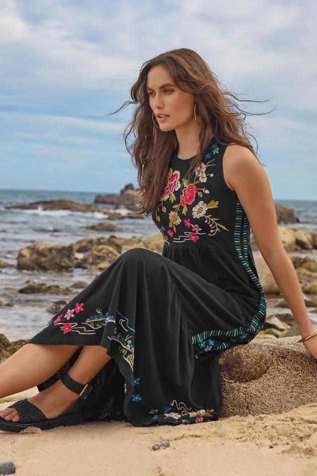 Women CELINA TIERED MAXI TANK DRESS Black Johnny Was Dresses Women CELINA TIERED MAXI TANK DRESS Black Johnny Was Dresses