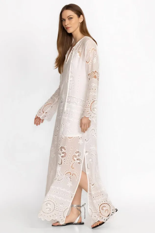 Women CHARLOTTA EYELET SILK MAXI DRESS Antique White Johnny Was Dresses Women CHARLOTTA EYELET SILK MAXI DRESS Antique White Johnny Was Dresses