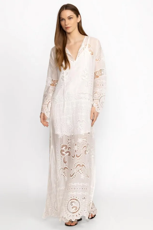 Women CHARLOTTA EYELET SILK MAXI DRESS Antique White Johnny Was Dresses Women CHARLOTTA EYELET SILK MAXI DRESS Antique White Johnny Was Dresses