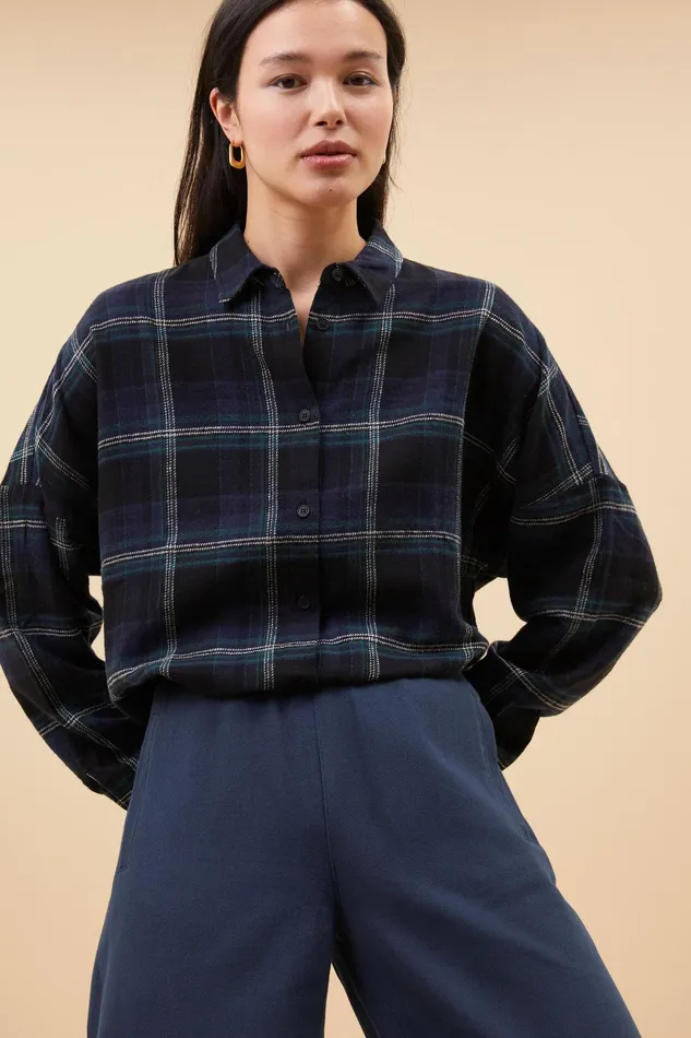 Women Check Blouse Dark Green Bybar Blouses