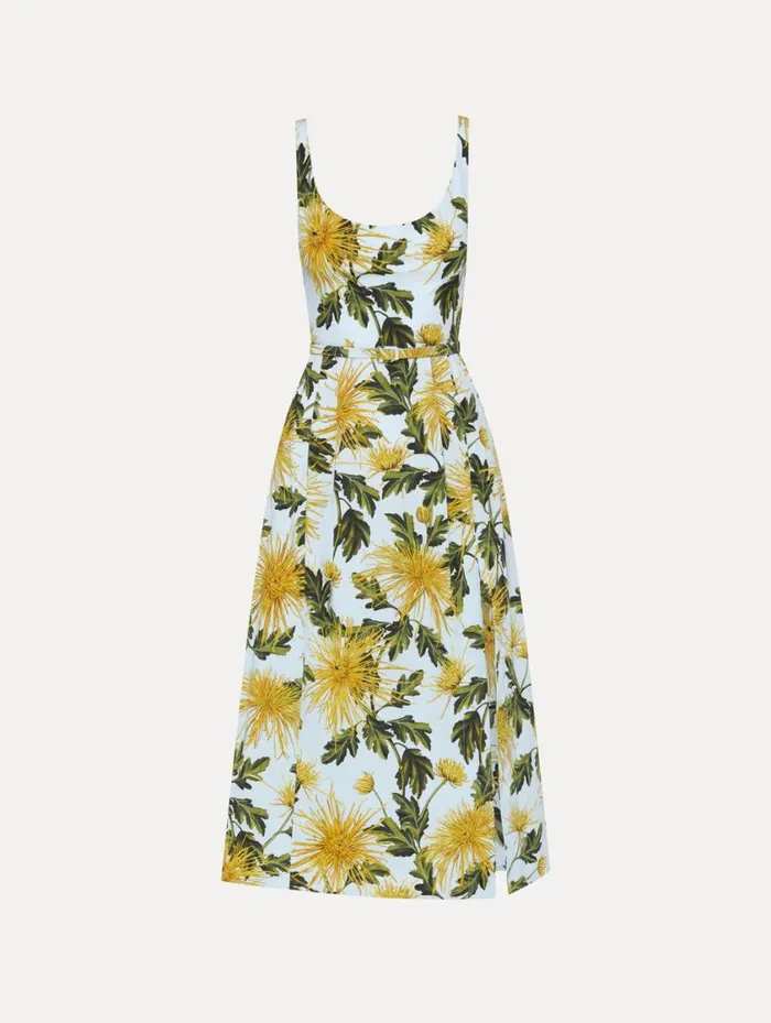 Women Chrysanthemum Cotton Poplin Tank Dress Yellow Light Blue Oscar De La Renta Dresses Women Chrysanthemum Cotton Poplin Tank Dress Yellow Light Blue Oscar De La Renta Dresses