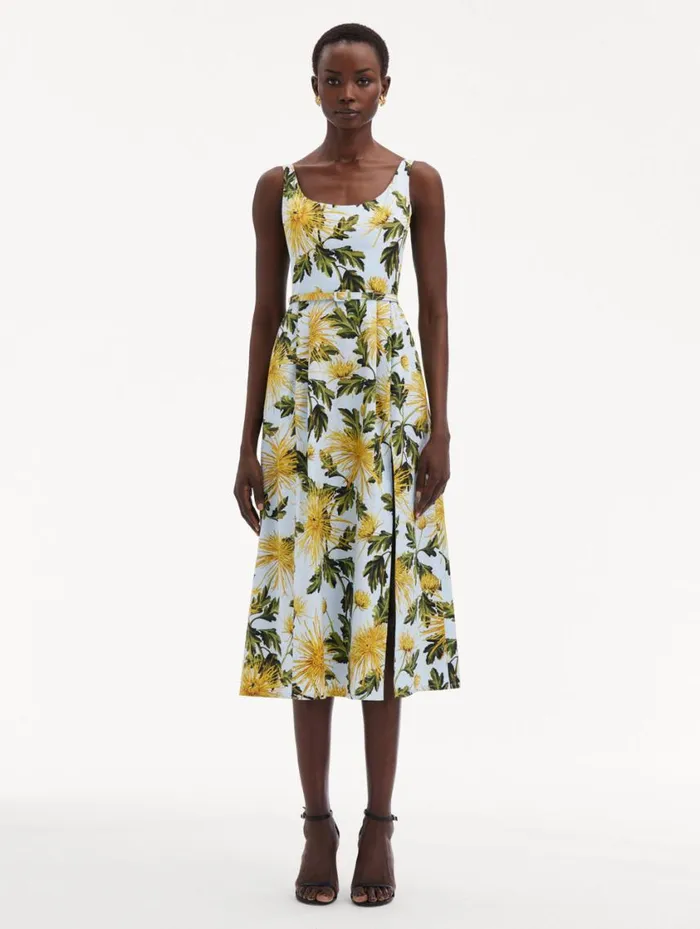 Women Chrysanthemum Cotton Poplin Tank Dress Yellow Light Blue Oscar De La Renta Dresses Women Chrysanthemum Cotton Poplin Tank Dress Yellow Light Blue Oscar De La Renta Dresses