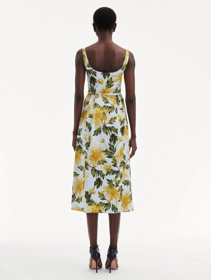Women Chrysanthemum Cotton Poplin Tank Dress Yellow Light Blue Oscar De La Renta Dresses Women Chrysanthemum Cotton Poplin Tank Dress Yellow Light Blue Oscar De La Renta Dresses