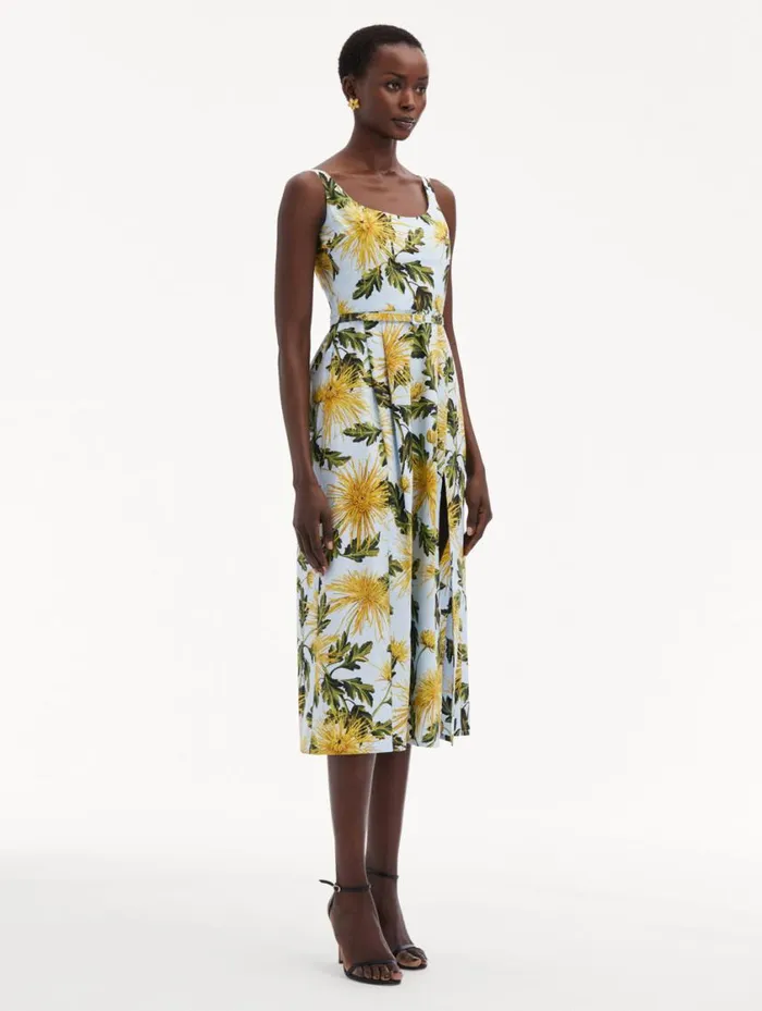 Women Chrysanthemum Cotton Poplin Tank Dress Yellow Light Blue Oscar De La Renta Dresses Women Chrysanthemum Cotton Poplin Tank Dress Yellow Light Blue Oscar De La Renta Dresses
