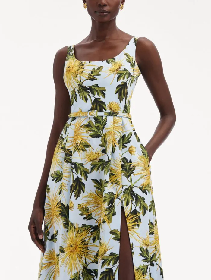 Women Chrysanthemum Cotton Poplin Tank Dress Yellow Light Blue Oscar De La Renta Dresses Women Chrysanthemum Cotton Poplin Tank Dress Yellow Light Blue Oscar De La Renta Dresses