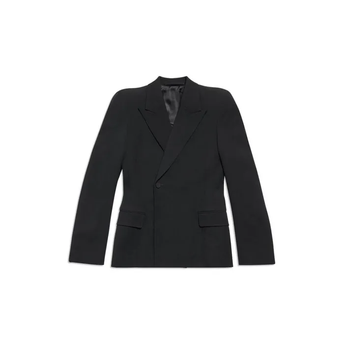 Women Coats and Jackets Balenciaga Round Shoulder Waisted Jacket In Black