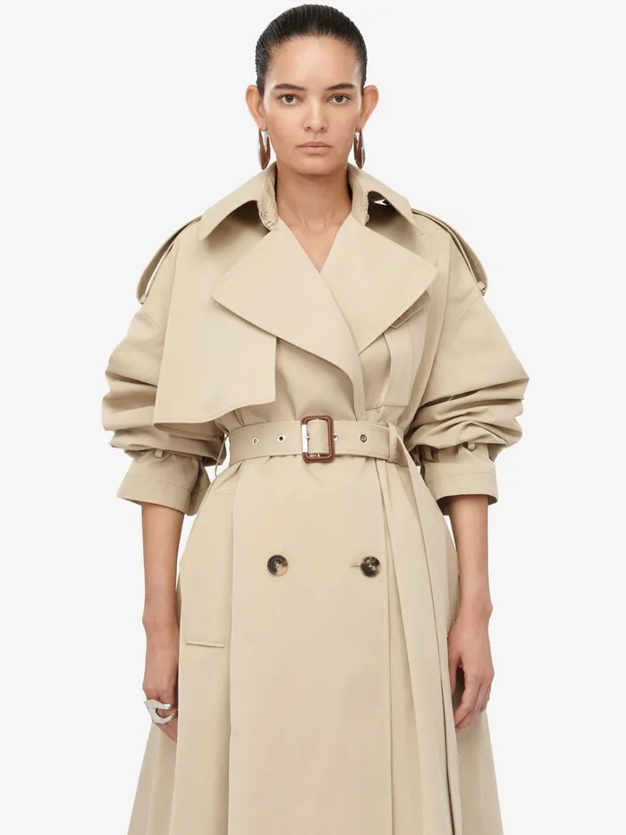 Women Coats And Outerwear Alexander McQueen Military Trench Coat Pale Beige