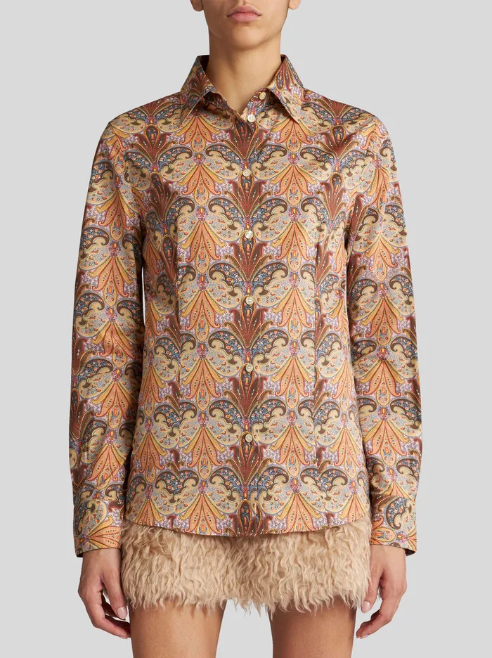 Women Cotton Shirt With Paisley Print Etro Shirts And Blouses