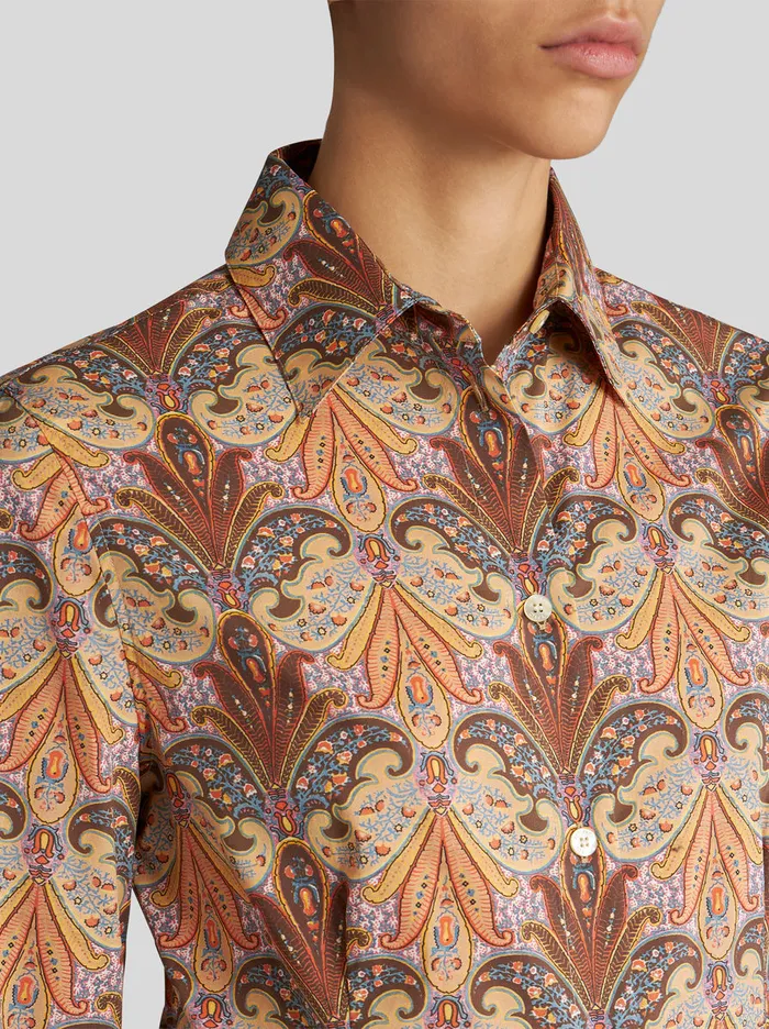 Women Cotton Shirt With Paisley Print Etro Shirts And Blouses