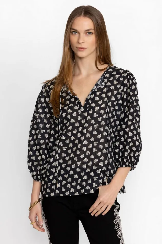 Women COUPLE OF HEARTS COTTON BLOUSE Coupleofhearts Johnny Was Tops