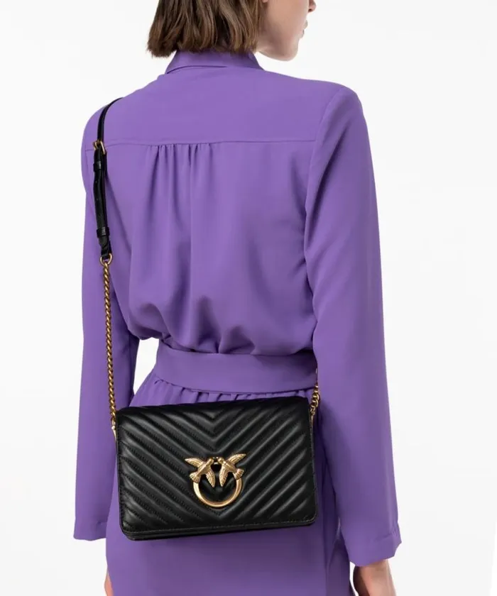Women Crossbody Bags Pinko Classic Love Bag Click Chevron Blackantique Gold Women Crossbody Bags Pinko Classic Love Bag Click Chevron Blackantique Gold