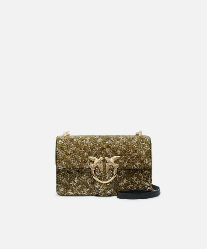 Women Crossbody Bags Pinko Mini Love Bag Leather Crossbody Bag With Monogram Rhinestone Bronzegoldgold Women Crossbody Bags Pinko Mini Love Bag Leather Crossbody Bag With Monogram Rhinestone Bronzegoldgold