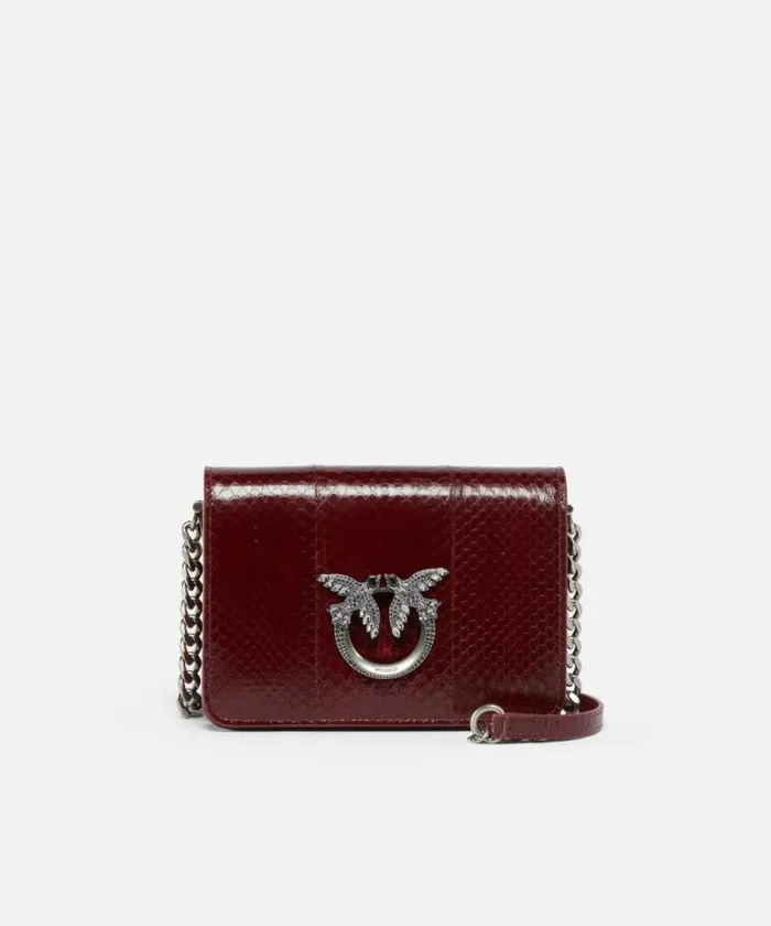 Women Crossbody Bags Pinko PINKO Galleria Mini Love Bag Crossbody Bag In Shiny Reptile Skin Cordovan Tanold Silver