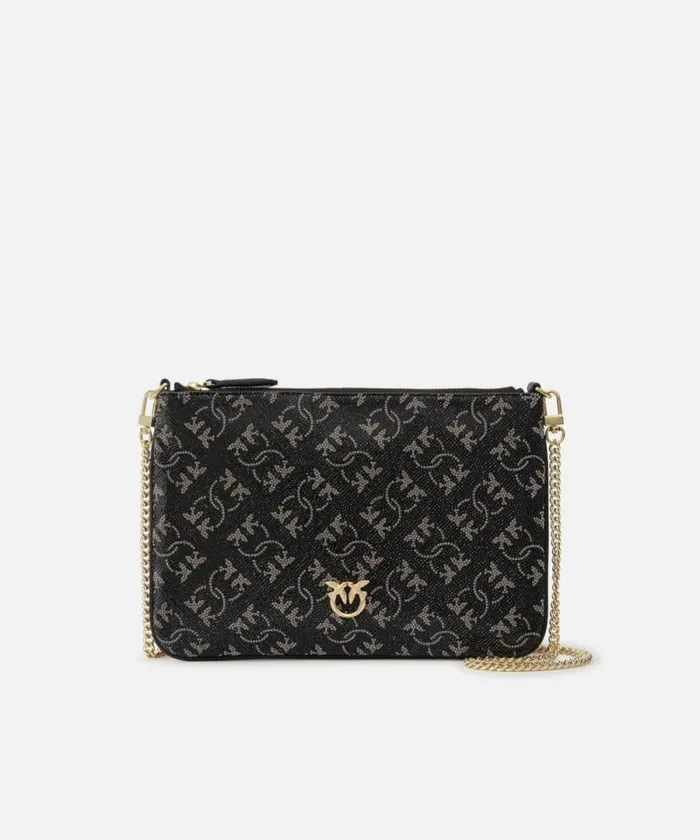 Women Crossbody Bags Pinko Rhinestoned Monogram Clutch With Shoulder Strap Blacksilvergold Women Crossbody Bags Pinko Rhinestoned Monogram Clutch With Shoulder Strap Blacksilvergold
