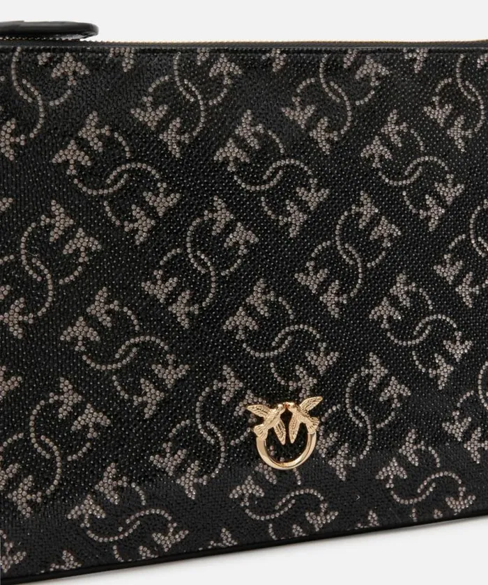 Women Crossbody Bags Pinko Rhinestoned Monogram Clutch With Shoulder Strap Blacksilvergold Women Crossbody Bags Pinko Rhinestoned Monogram Clutch With Shoulder Strap Blacksilvergold
