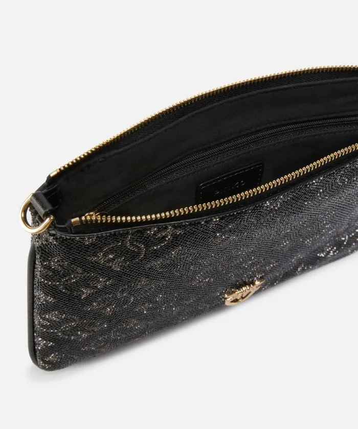 Women Crossbody Bags Pinko Rhinestoned Monogram Clutch With Shoulder Strap Blacksilvergold Women Crossbody Bags Pinko Rhinestoned Monogram Clutch With Shoulder Strap Blacksilvergold