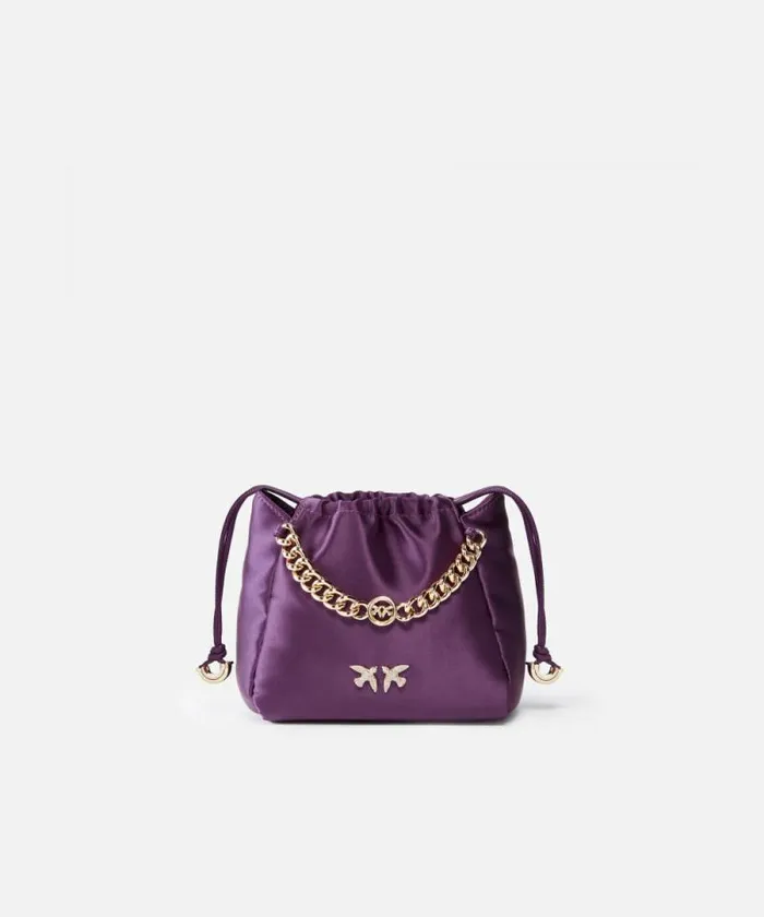 Women Crossbody Bags Pinko Satin Mini Clutch Bag With Chain Grape Winegold