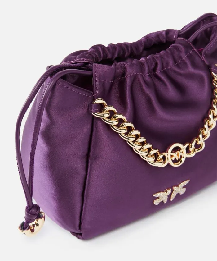 Women Crossbody Bags Pinko Satin Mini Clutch Bag With Chain Grape Winegold Women Crossbody Bags Pinko Satin Mini Clutch Bag With Chain Grape Winegold