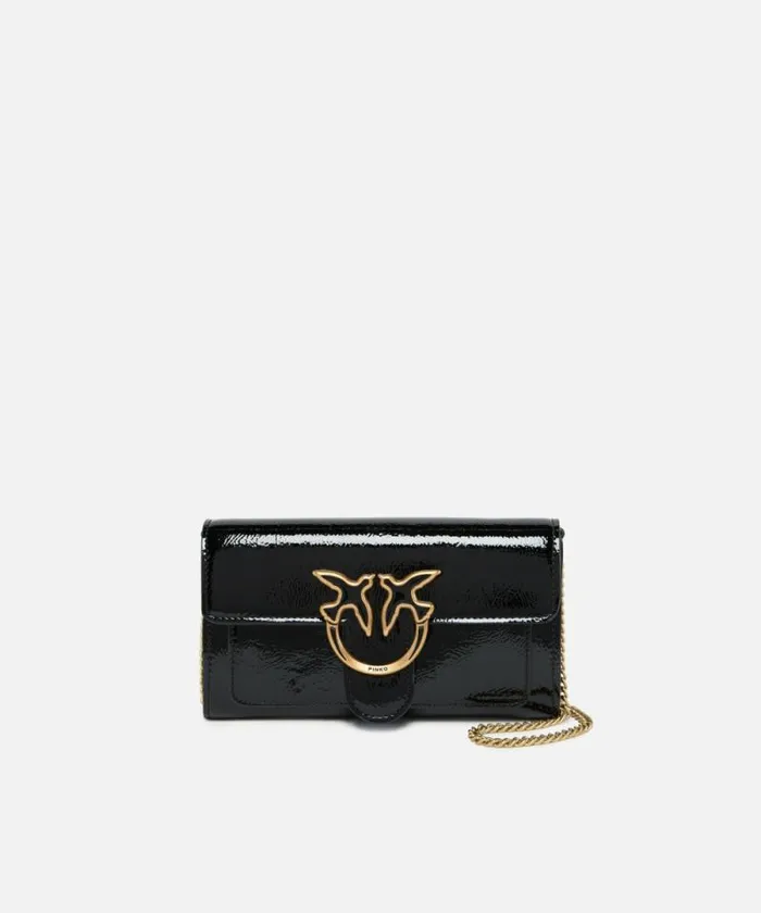 Women Crossbody Bags Pinko Shiny Crossbody Wallet With Bird Buckle Blackantique Gold Women Crossbody Bags Pinko Shiny Crossbody Wallet With Bird Buckle Blackantique Gold