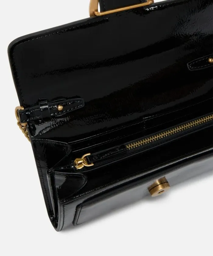 Women Crossbody Bags Pinko Shiny Crossbody Wallet With Bird Buckle Blackantique Gold Women Crossbody Bags Pinko Shiny Crossbody Wallet With Bird Buckle Blackantique Gold