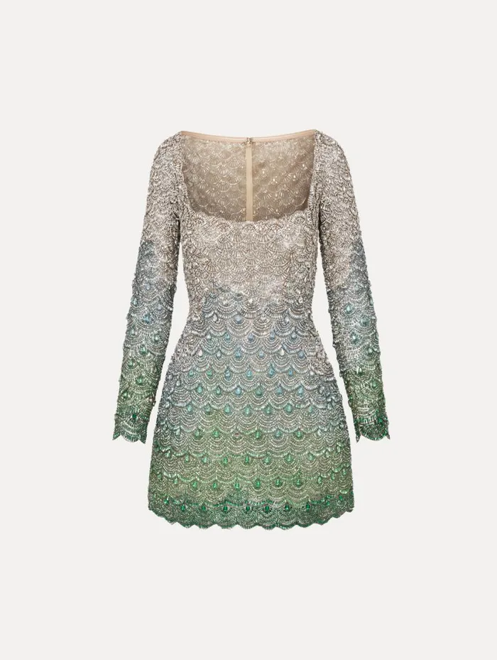 Women Crystal Embroidered Cocktail Dress Olivine Oscar De La Renta Dresses