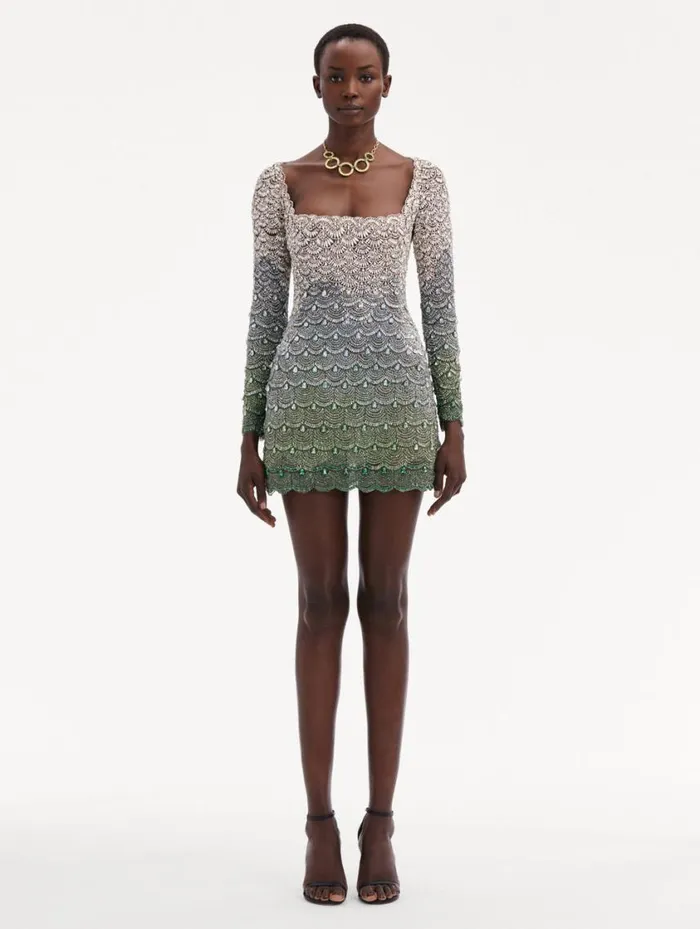 Women Crystal Embroidered Cocktail Dress Olivine Oscar De La Renta Dresses Women Crystal Embroidered Cocktail Dress Olivine Oscar De La Renta Dresses