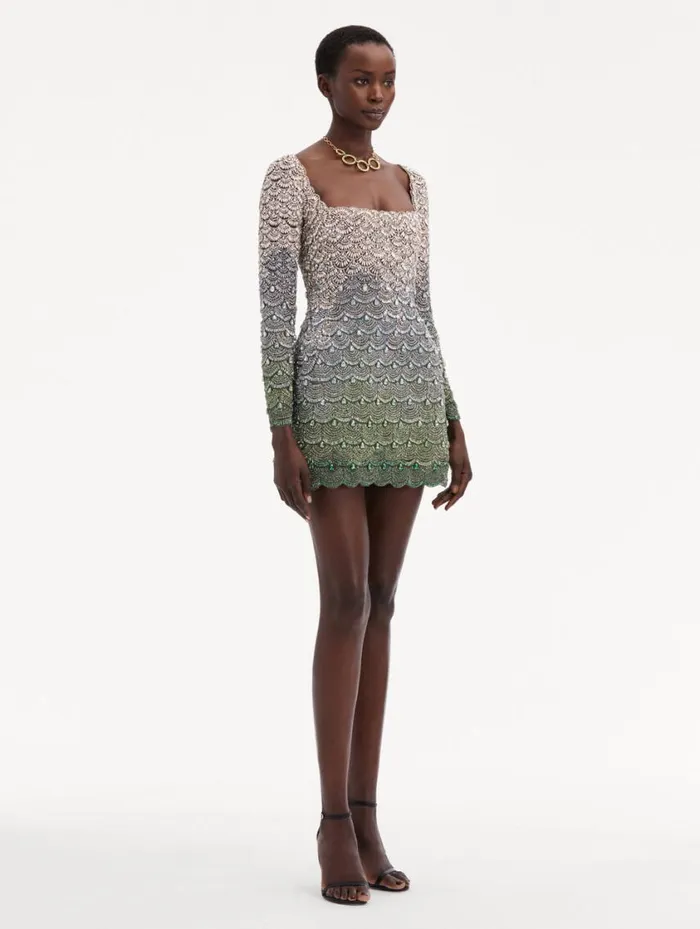 Women Crystal Embroidered Cocktail Dress Olivine Oscar De La Renta Dresses Women Crystal Embroidered Cocktail Dress Olivine Oscar De La Renta Dresses