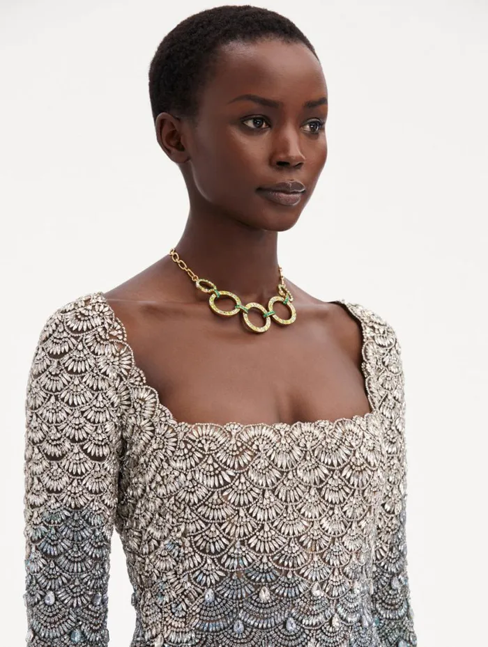 Women Crystal Embroidered Cocktail Dress Olivine Oscar De La Renta Dresses Women Crystal Embroidered Cocktail Dress Olivine Oscar De La Renta Dresses