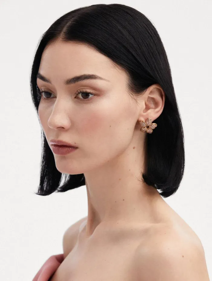 Women Crystal O Flower Earrings Rose Oscar De La Renta Earrings Women Crystal O Flower Earrings Rose Oscar De La Renta Earrings