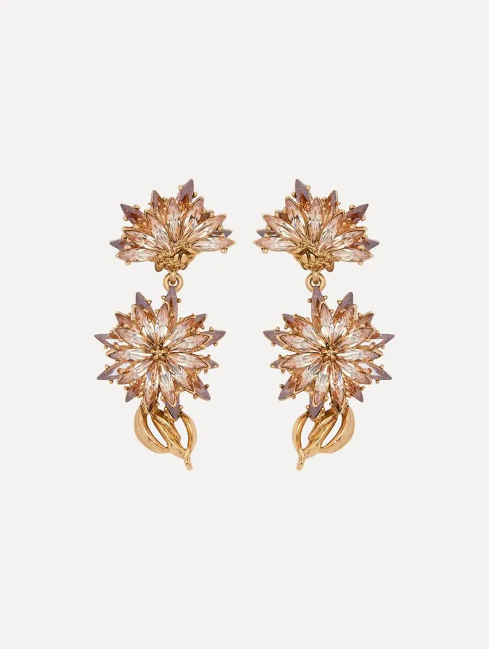 Women Dandelion Drop ClipOn Earrings Rose Oscar De La Renta Earrings