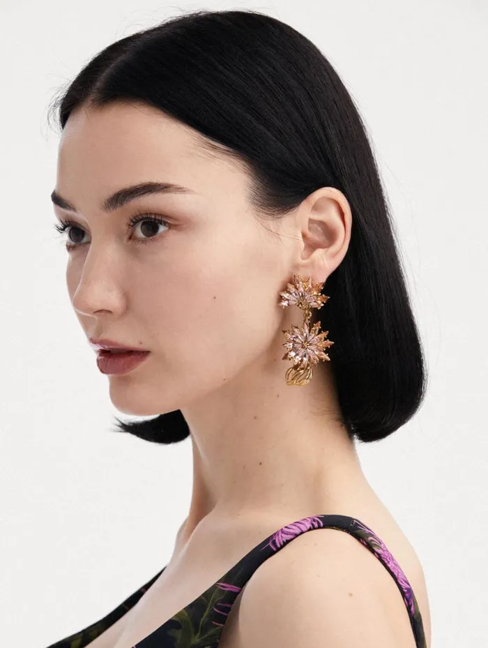 Women Dandelion Drop ClipOn Earrings Rose Oscar De La Renta Earrings Women Dandelion Drop ClipOn Earrings Rose Oscar De La Renta Earrings