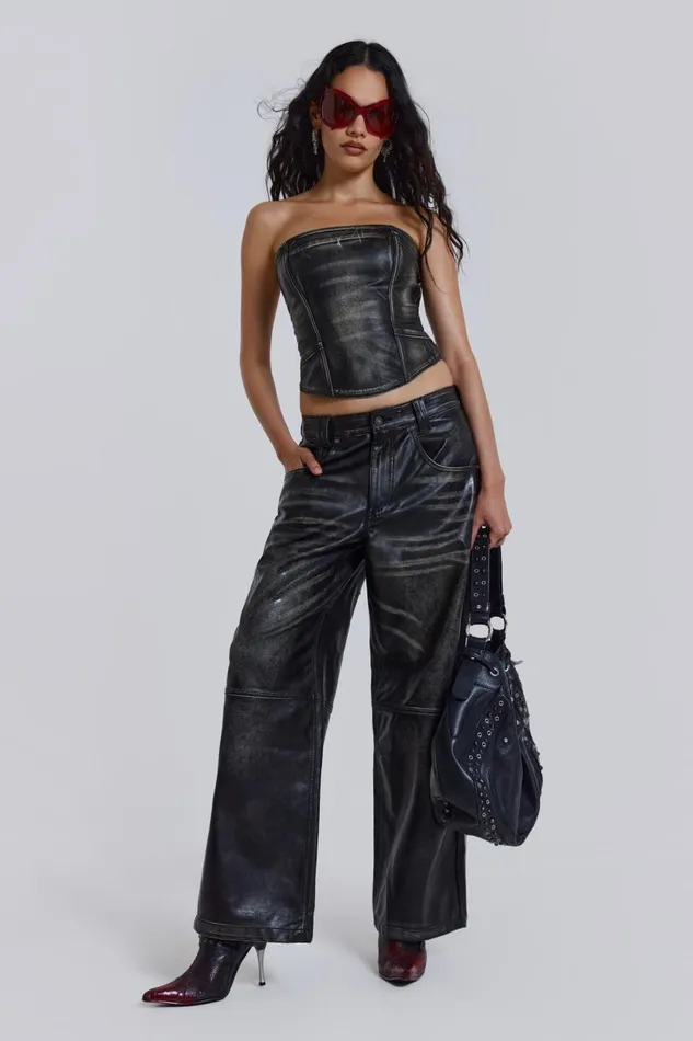Women Distressed Vegan Leather Corset Top Jaded London CoOrds