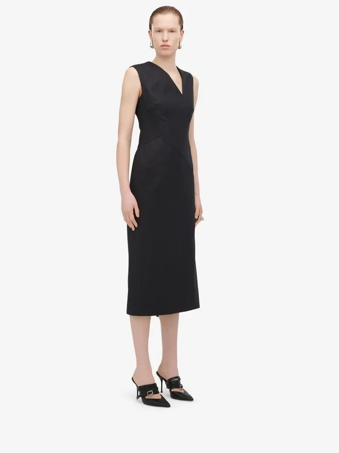 Women Dresses Alexander McQueen Pinstripe Midi Dress Grey