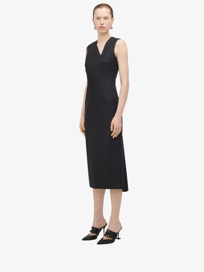 Women Dresses Alexander McQueen Pinstripe Midi Dress Grey